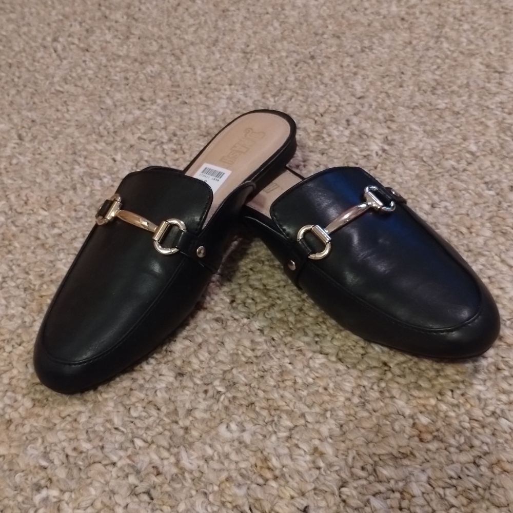 Black Leather Backless Mules